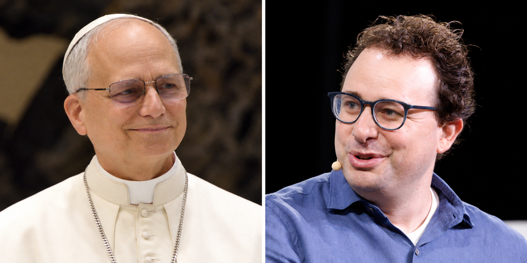 Photomontage of Pope Leo XIV and Dario Amodei from separate events.